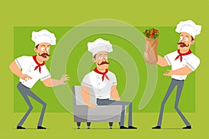 Cartoon flat strong chef cook man character set