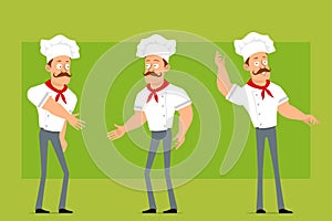 Cartoon flat strong chef cook man character set