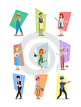 Set of people of different professions, career characters design, Labor Day, cartoon flat-style vector illustration. Set of vector