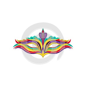 Cartoon flat vector icon of vibrant festival mask. Clothing attribute for costumed party. Decorative element for