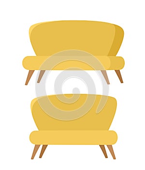 Cartoon flat vector set with yellow couches