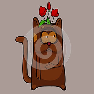 Cartoon flowers in a vase in the form of a funny cat