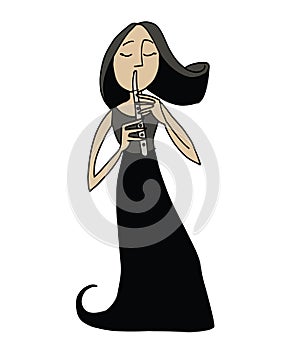 Cartoon flutist. Musician playing a flute. photo