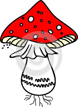 Cartoon fly agaric Amanita muscaria mushroom