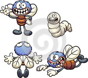 Cartoon fly and maggot with different poses