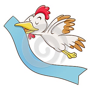 Cartoon fly rooster holding blank flag.