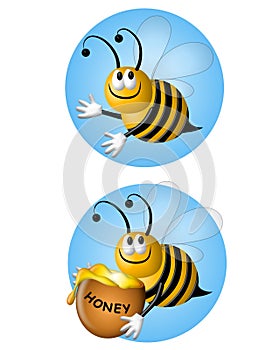 Cartoon Flying Bumblebees on Blue photo