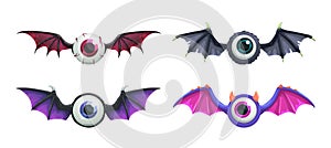 Cartoon flying evil monsters with bat wings