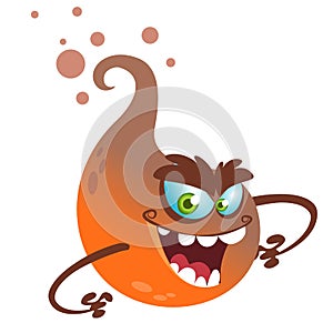 Cartoon flying monster. Vector Halloween illustration of smiling orange ghost with paws attacks.