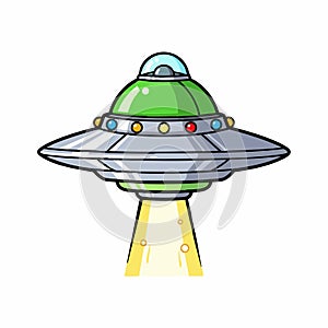 Cartoon Flying Saucer UFO with Light Beam