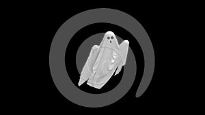 Cartoon Flying white Ghost with Alpha channel