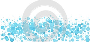 Cartoon foam bubble water, soap background, carbonated border, abstract suds pattern. Effervescent air ball stream. Soda pop,