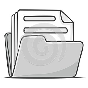 Cartoon Folder Icon with Documents for Digital File Management and Office Organization