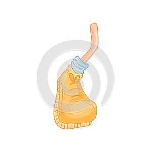 Cartoon foot in a yellow boot a step forward. Vector illustration on white background.