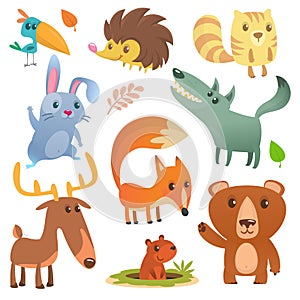 Cartoon forest animal. Wild cartoon cute animals  flat vector illustration