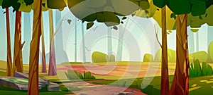 Cartoon forest background, nature landscape scene