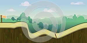 Cartoon forest landscape, endless nature background for computer games. tree, outdoor plant green, natural environment
