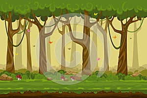 Cartoon forest landscape, endless vector nature background for computer games