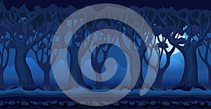 Cartoon forest at moonlit night video game background