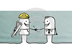 Cartoon forman handshaking with businessman photo