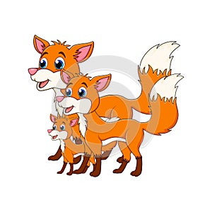 Cartoon fox family isolated on white background