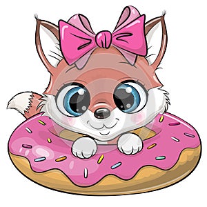 Cartoon Fox with a pink bow and donut