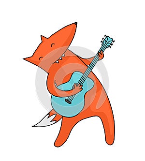 Cartoon fox playing the guitar