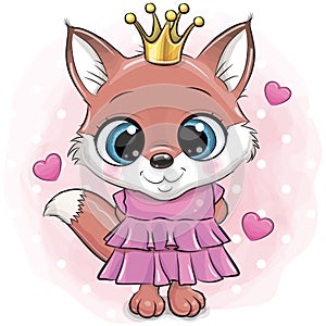 Cartoon Fox Princess in a pink dress