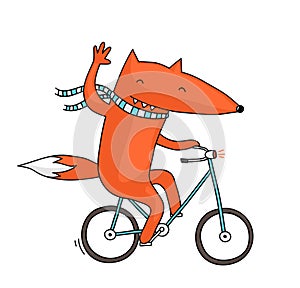 Cartoon fox riding a bike