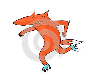 Cartoon fox rollerskating