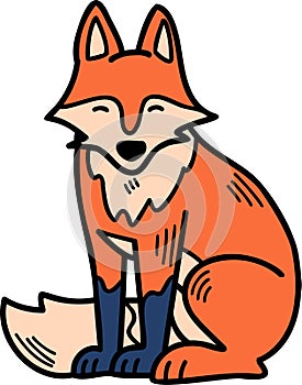 A cartoon fox is sitting on the ground with its paws on its hips