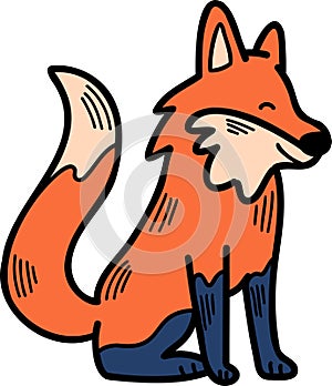 A cartoon fox is sitting on the ground with its paws on its hips