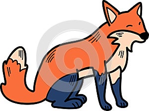 A cartoon fox is sitting on the ground with its paws on its hips
