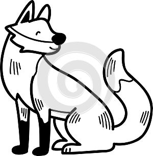 A cartoon fox is sitting on the ground with its paws on its hips