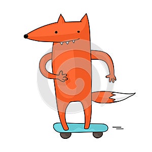 Cartoon fox on skateboard