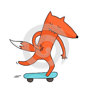 Cartoon fox skateboarding