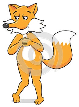 Cartoon fox standing embarrassed