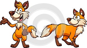 Cartoon fox standing in two and four legs.