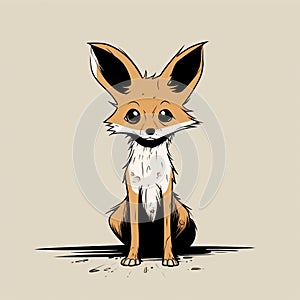 Cute Fox Face Caricature: Detailed Design On Beige Background