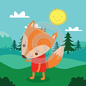 Cartoon Fox In The Woods