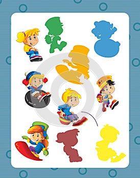 Cartoon frame with children doing different activities space for text