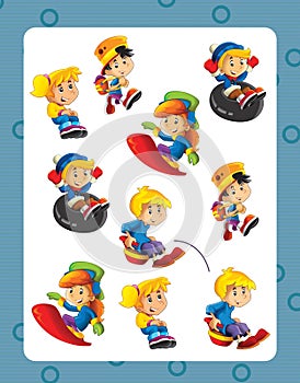 Cartoon frame with children doing different activities space for text