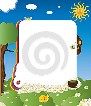 Cartoon frame with happy insects