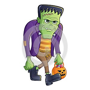Frankenstein Monster Walking with Pumpkin Pail photo