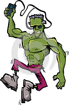 Cartoon Frankenstein monster with MP3 player