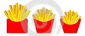 Cartoon french fries. Fast food french fries icon set. Fastfood illustration.