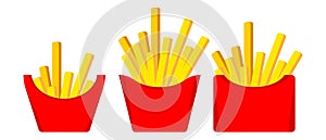 Cartoon french fries. Fast food french fries icon set. Fastfood illustration.