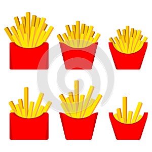 Cartoon french fries. Fast food french fries icon set. Fastfood illustration.