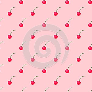 Cartoon fresh cherry fruits in flat style seamless pattern food summer design vector illustration.