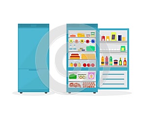 Cartoon Fridge Open and Closed. Vector